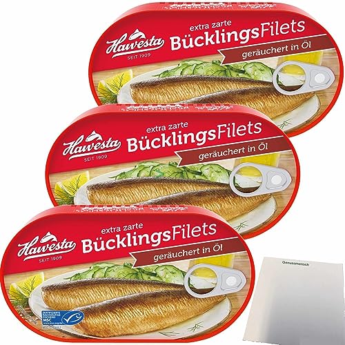 Hawesta Bücklingsfilets geräuchert in Öl MSC 3er Pack (3x190g Dose) + usy Block von usy