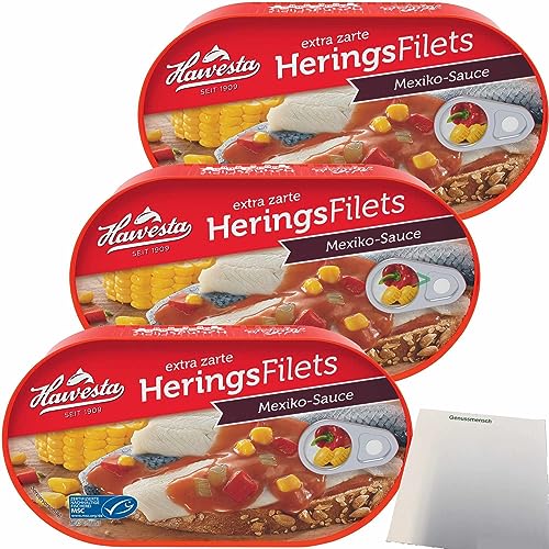 Hawesta Heringsfilets Mexiko-Sauce MSC 3er Pack (3x200g Dose) + usy Block von usy