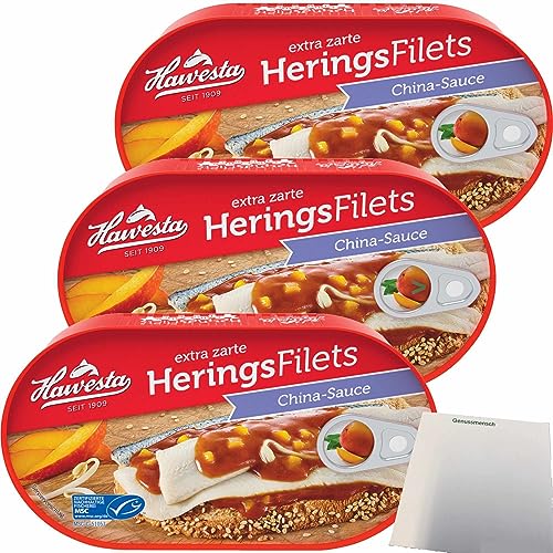 Hawesta Heringsfilets in China-Sauce 3er Pack (3x200g Dose) + usy Block von usy