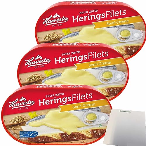 Hawesta Heringsfilets in Senf-Creme MSC 3er Pack (3x200g Dose) + usy Block von usy