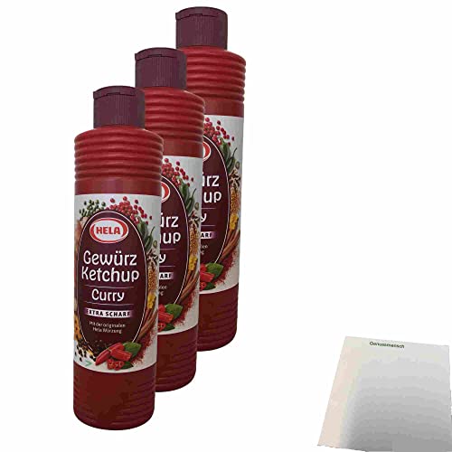 Hela Curry Gewürz Ketchup extra scharf 3er Pack (3x800ml Flasche) + usy Block von usy