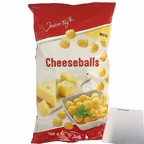 Jeden Tag Cheeseballs Pikant würziger Mais Snack mit Käsegeschmack (150g Packung) + usy Block von usy