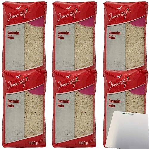 Jeden Tag Jasmin Reis Langkorn-Spitzenreis körnigkochend blumiges Aroma 6er Pack (6x1 kg Packung) + usy Block von usy