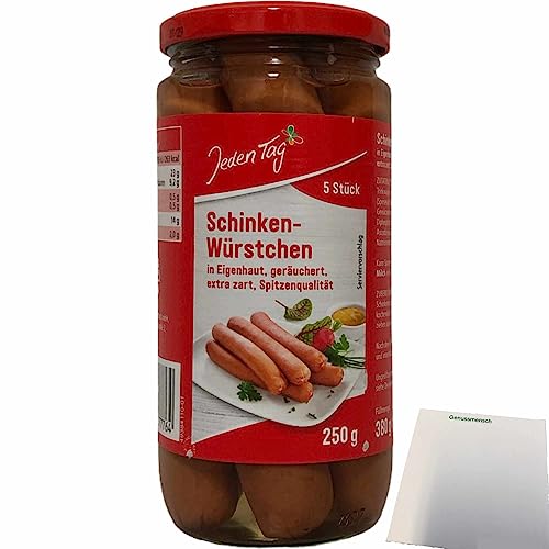 Jeden Tag Schinkenwürstchen extra zart in Eigenhaut geräuchert (5x50g Glas) + usy Block von usy