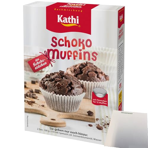 Kathi Backmischung für Schoko Muffins mit Schokoladenstücken und Förmchen (380g Packung) + usy Block von usy