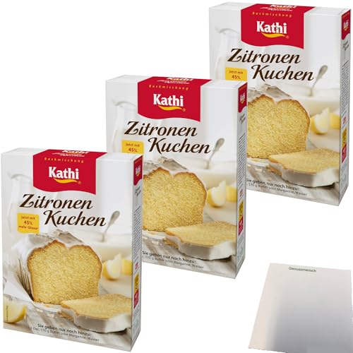 Kathi Backmischung für Zitronenkuchen mit Glasur 3er Pack (3x485g Packung) + usy Block von usy