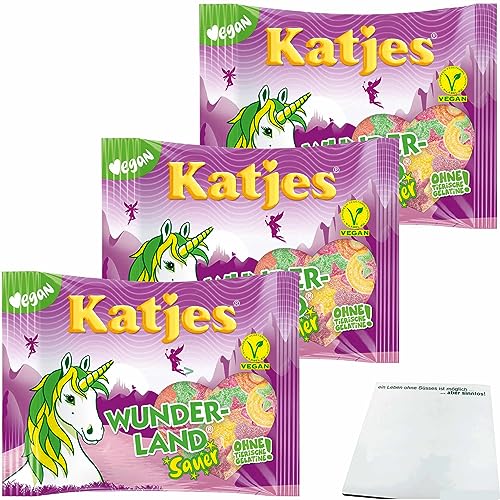 Katjes Wunderland Fruchtgummi Sauer 3er Pack (3x175g Packung) + usy Block von usy