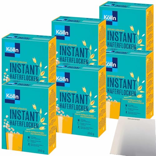 Kölln Instant Hafer-Flocken 100% Vollkorn 6er Pack (6x250g Packung) + usy Block von usy