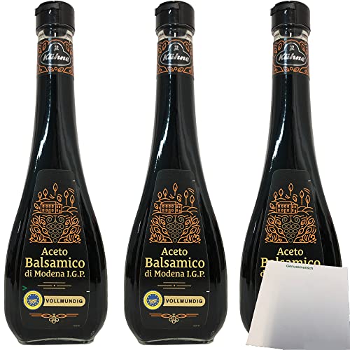 Kühne Aceto Balsamico di Modena vollmundig Essig aus original italienischem Rotweinessig mit Traubenmostkonzentrat 3er Pack (3x500ml Flasche) + usy Block von usy