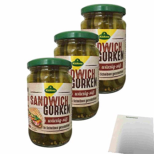 Kühne Sandwichgurken würzig-süß 3er Pack (3x330g Glas) + usy Block von usy