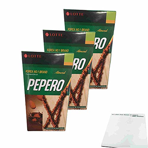 LOTTE Pepero - Almond & Chocolate Sticks 3er Pack (3x 32 g Packung) + usy Block von usy