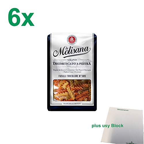 La Molisana Nudeln "Fusilli Tricolore 309" Gastropack (6x500g Packung) + usy Block von usy