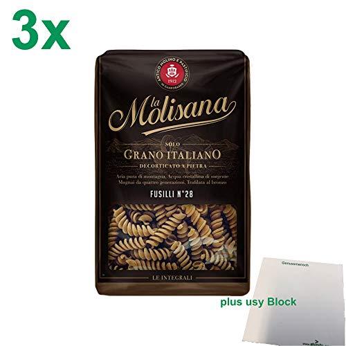 La Molisana Vollkorn Nudeln "Fusilli Integrali 28" Officepack (3x500g Packung) + usy Block von usy