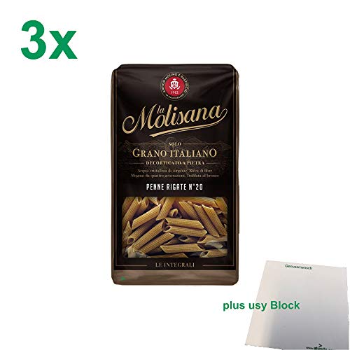 La Molisana Vollkorn Nudeln "Penne Rigate 20" Officepack (3x500g Packung) + usy Block von usy