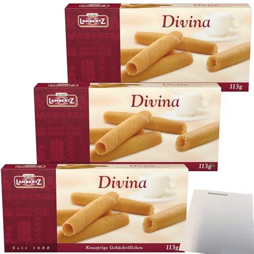 Lambertz Divina knusprige Gebäckröllchen 3er Pack (3x113g Packung) + usy Block von usy