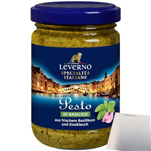 Leverno Pesto di Basilico aus frischem Basilikum und Knoblauch (130g Glas) + usy Block von usy