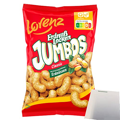 Lorenz Erdnuß Locken Jumbos Classic XXL Erdnussflips Mais-Snack Erdnuss-Genuss (150g Packung) + usy Block von usy