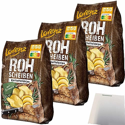 Lorenz Rohscheiben Kartoffelchips mit Rosmarin 3er Pack (3x120g Packung) + usy Block von usy