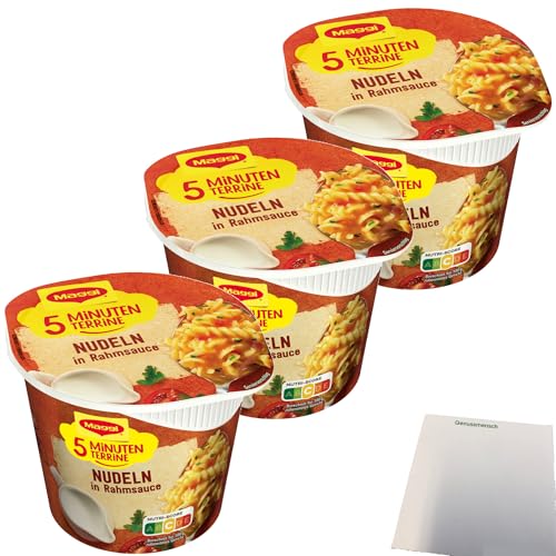 Maggi 5 Minuten Terrine Nudeln in Rahmsoße 3er Pack (3x61g Packung) + usy Block von usy