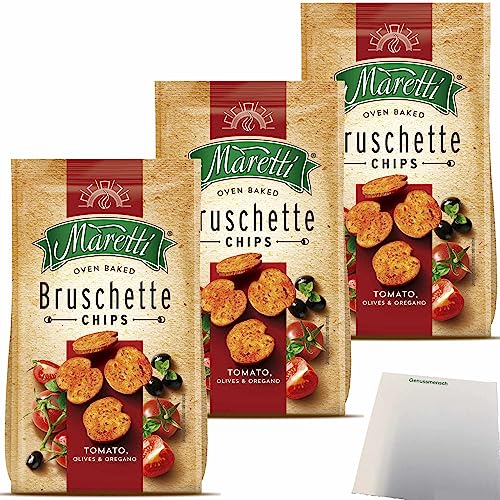 Maretti Bruschette Chips Tomato Olives & Oregano Brotchips 3er Pack (3x150g Packung) + usy Block von usy