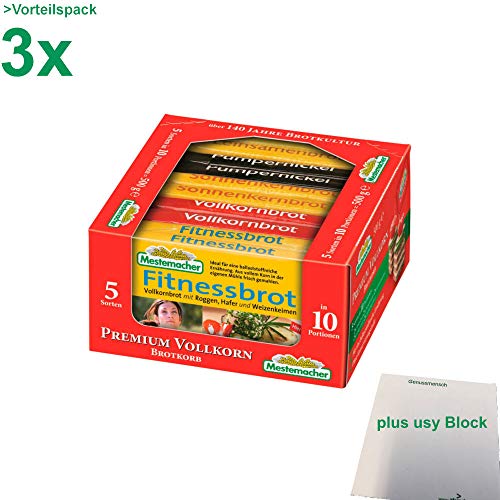 Mestemacher Premium Vollkorn- Brotkörbchen Vorteilspack (3x500g) + usy Block von usy