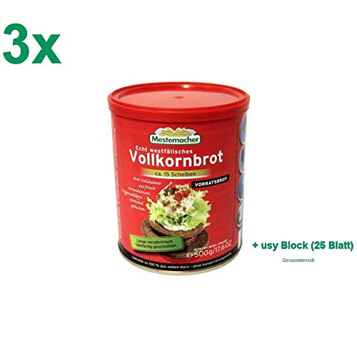 Mestemacher Westfälisches Vollkornbrot (3x500g-Dose) + usy Block von usy