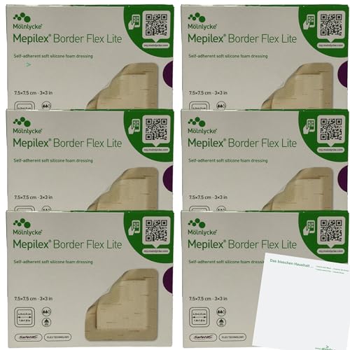 Mölnlycke Mepilex Border Flex Lite selbsthaftender Schaumverband Wundpflaster 7,5x7,5 cm 6er Pack (6x5 Stück Packung) + usy Block von usy