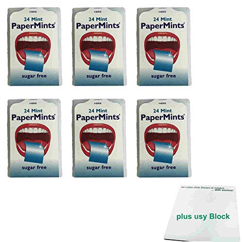 PaperMints Cool Mint Strips Fresh Breath Sugarfree 6er Pack (6x24St Minzblättchen) + usy Block von usy