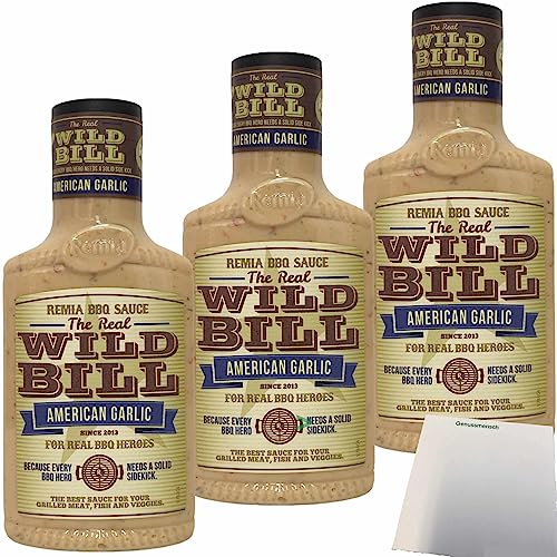 REMIA Wild Bill American Garlic Sauce Knoblauch Grillsauce 3er Pack (3x450ml Flasche) + usy Block von usy