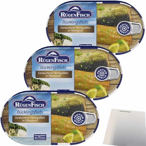 RügenFisch Bücklingsfilets in feinem Pflanzenöl und Eigensaft 3er Pack (3x200g Konserve) + usy Block von usy