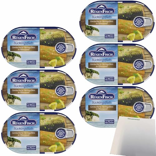 RügenFisch Bücklingsfilets in feinem Pflanzenöl und Eigensaft 6er Pack (6x200g Konserve) + usy Block von usy