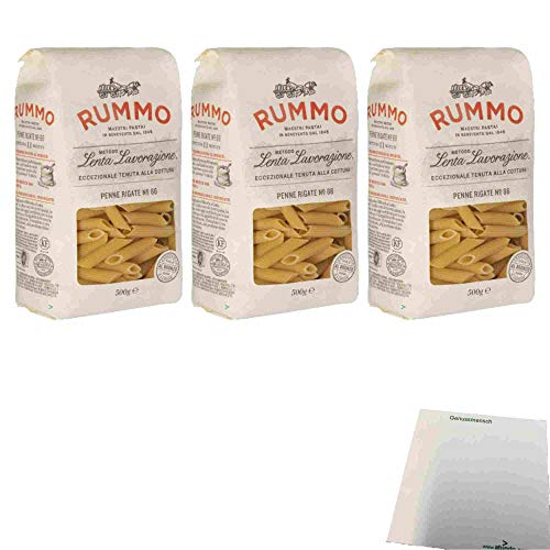 Rummo Lenta Lavorazione No.66 Penne Rigate 3er Pack (3x500g Packung Rundnudeln) + usy Block von usy