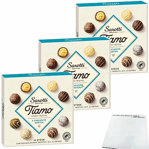 Sarotti Tiamo feinste Trüffel 8 exclusive Sorten mit Alkohol 3er Pack (3x200g Packung) + usy Block von usy