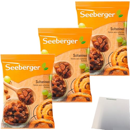 Seeberger Sultaninen ohne Zuckerzusatz fruchtiger Geschmack 3er Pack (3x200g Packung) + usy Block von usy