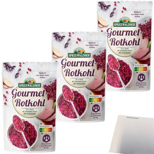 Spreewaldhof Gourmet-Rotkohl Fix und Fertig mit geriebenen Äpfeln und Preiselbeeren 3er Pack (3x400g Packung) + usy Block von usy