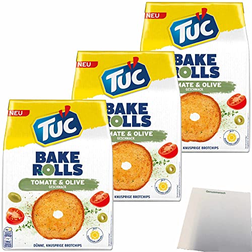 TUC Bake Rolls Brotchips Tomate Olive 3er Pack (3x150g Packung) + usy Block von usy