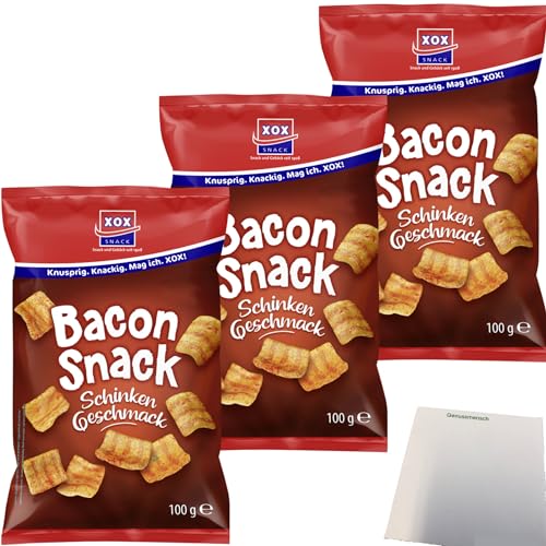 XOX Bacon Snack leckere Weizensnacks mit Schinkengeschmack 3er Pack (3x100g Packung) + usy Block von usy