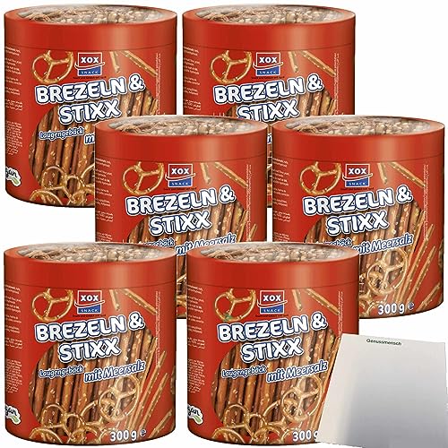 XOX Salzstangen Brezeldose Laugengebäck mit Meersalz 6er Pack (6x300g Dose) + usy Block von usy