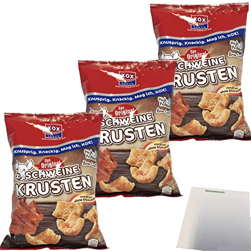 XOX Schweinekrusten im Eigenfett frittierte Schweineschwarten Low Carb 3er Pack (3x100g Beutel) + usy Block von usy