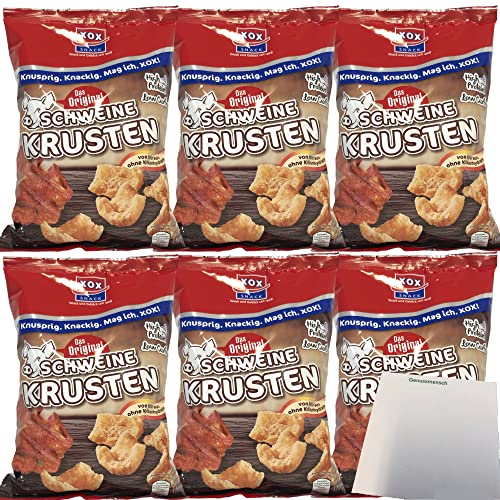 XOX Schweinekrusten im Eigenfett frittierte Schweineschwarten Low Carb 6er Pack (6x100g Beutel) + usy Block von usy