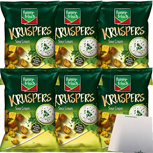 funny frisch Kruspers Sour Cream Style lecker gewürzt vegetarisch 6er Pack (6x120g Tüte) + usy Block von usy