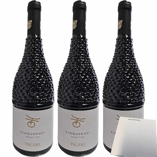 usy Bundle für Cinquenoci Primitivo IGP Trullo Rotwein 15% vol. 3er Pack (3x750ml Flasche) + usy Block von usy