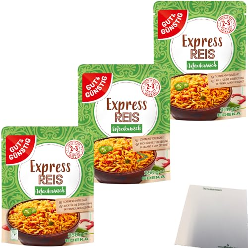 usy Bundle für Gut&Günstig Expressreis mexikanisch schonend vorgegart mit Paprika Chili und verschiedenen Gewürzen 3er Pack (3x250g Packung) + usy Block von usy