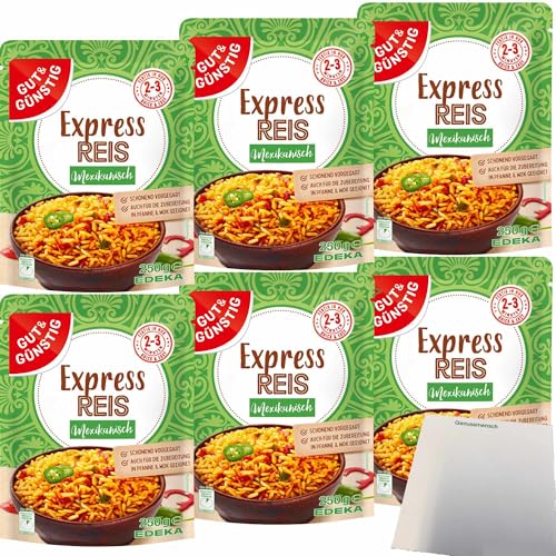 usy Bundle für Gut&Günstig Expressreis mexikanisch schonend vorgegart mit Paprika Chili und verschiedenen Gewürzen 6er Pack (6x250g Packung) + usy Block von usy