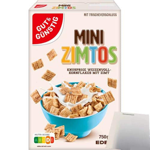 usy Bundle für Gut&Günstig Mini Zimtos Vollkornweizenflakes mit Zimtgeschmack Cerealien (750g Packung) + usy Block von usy