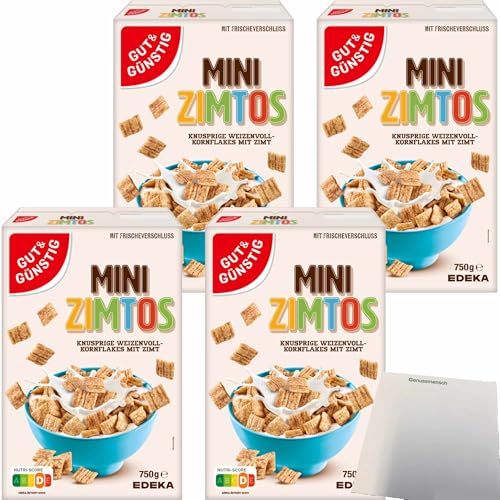 usy Bundle für Gut&Günstig Mini Zimtos Vollkornweizenflakes mit Zimtgeschmack Cerealien 4er Pack (4x750g Packung) + usy Block von usy