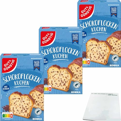 usy Bundle für Gut&Günstig Schokoflocken Kuchen mit Glasur Backmischung 3er Pack (3x480g Packung) + usy Block von usy