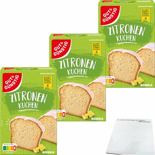 usy Bundle für Gut&Günstig Zitronen Kuchen mit Glasur Backmischung 3er Pack (3x500g Packung) + usy Block von usy