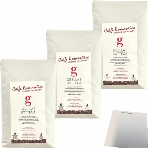 usy Bundle für Kaffeebohnen Gisellas Bottega Caffe Romantico, Espresso Crema Bohnen 3er Pack (3x1kg Packung) + usy Block von usy