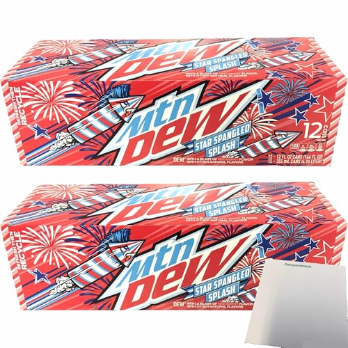 usy Bundle für Mountain Dew Star Spangled Splash, Red Berry & other natural Flavors (USA) 2er Pack (24x0,355L Dose) + usy Block von usy